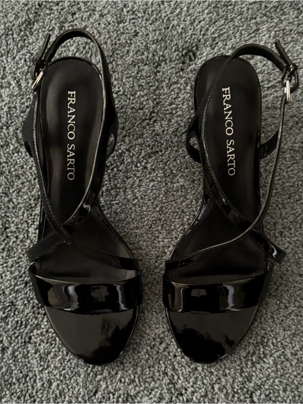 Franco Sarto Black Patent Strappy Slingback Sandals